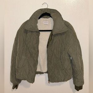 Olive Green Cropped Cotton Puffer